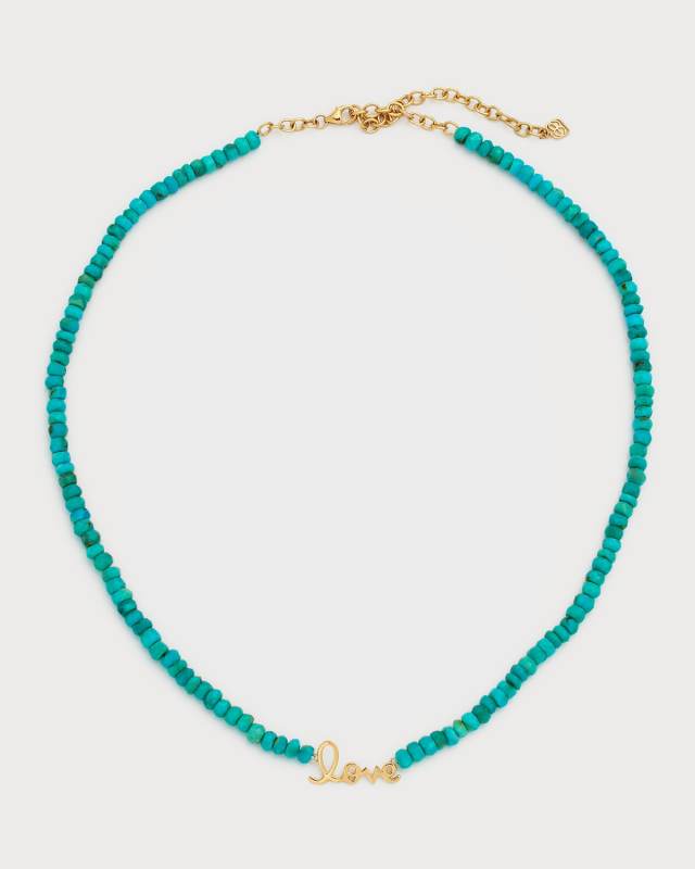 Pure Love 14k Yellow Gold Turquoise Beaded Necklace